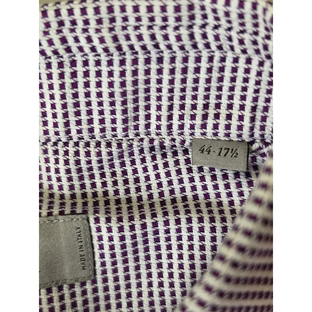 Canali Mens 44 17.5 XL Long Sleeve Button Down Shirt Made In Italy Purple Grid